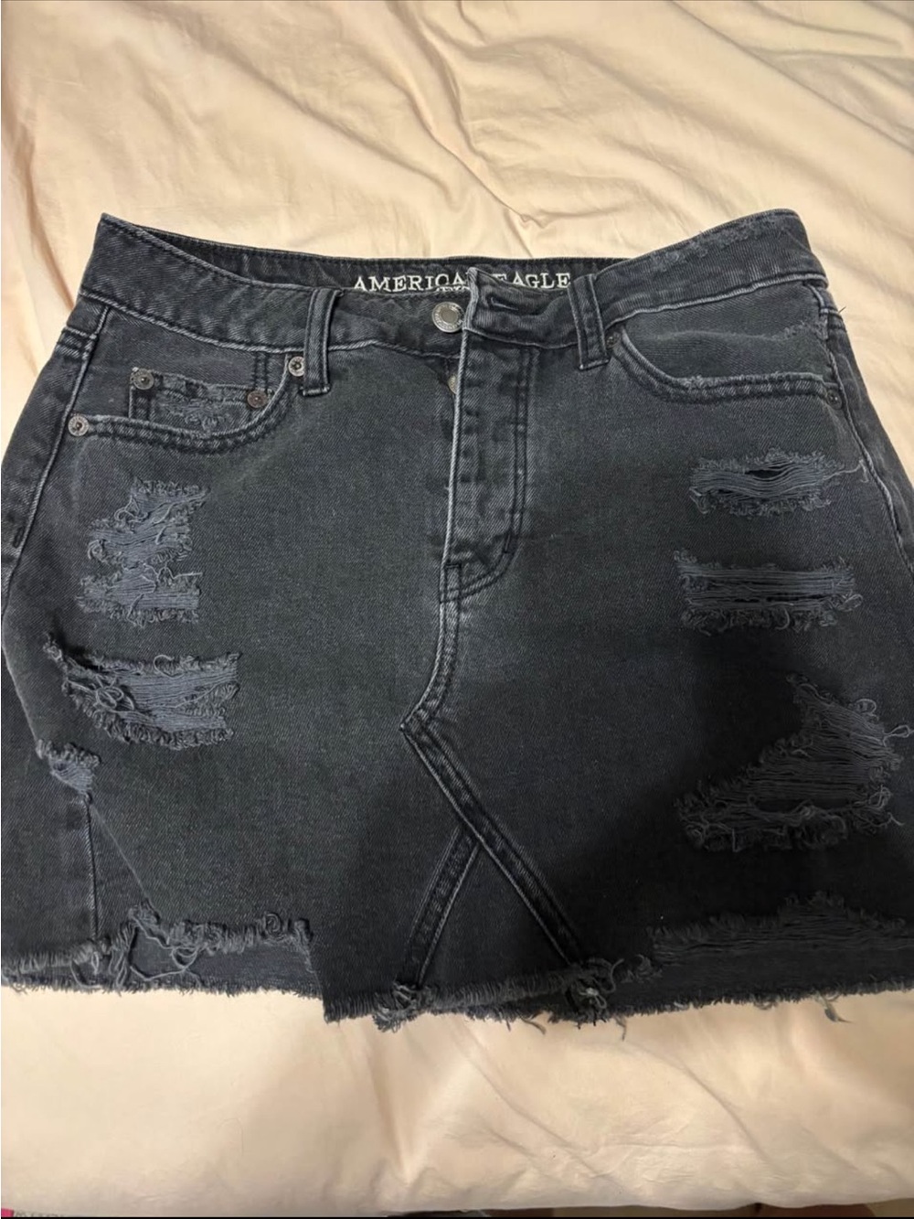 American Eagle Outfitters Black Distressed Denim Mini Skirt